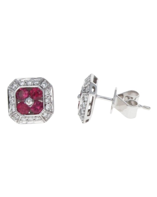 Ruby and Diamond Octagon Shaped Earring